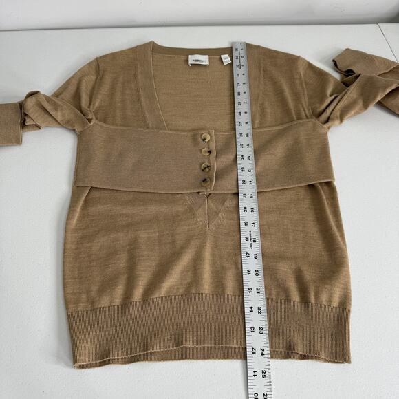 Burberry Sweater Womens Medium Brown Merino Wool Deep V Neck Layered Overlay - Picture 12 of 16